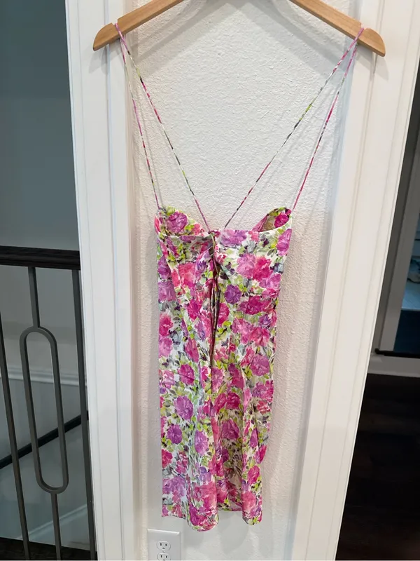 For Love & Lemons NWT Pink Floral Lace-Up Mini Dress Medium - Image 4
