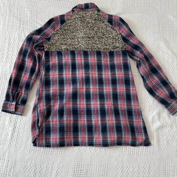 Free People Little Bit of Sugar plaid flannel sequin mesh panels TLS2 3585 - Image 7
