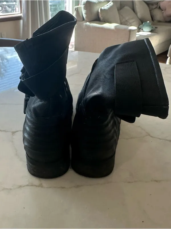 Aldo Black Leather Ankle Combat Boots with Buckle Straps - Image 6