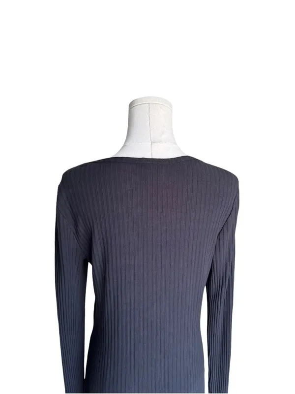 Anthropologie - Black Ribbed Snap Front Long Sleeve Top Organic Cotton Sz M - Image 6