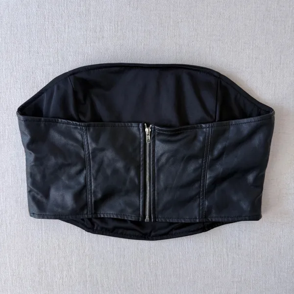 Kendall‎ & Kylie Black Faux Leather Corset Tube Top Y2K Festival Medium - Image 8