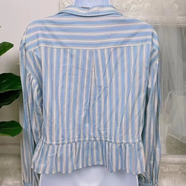 Bellevue Casual Long Sleeve Arianna Stripe Button Down Shirt Blouse Top w/ Tie - Image 4