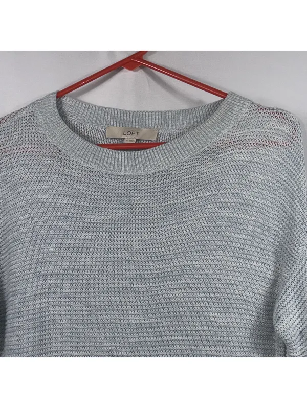 LOFT XS Blue Cotton Open Knit Hi Low Sweater - Image 4