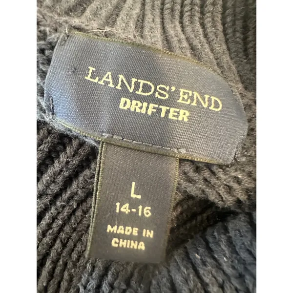 Lands‎ End Drifter Blue Cableknit Turtleneck Sweater Womens Large Fisherman - Image 5