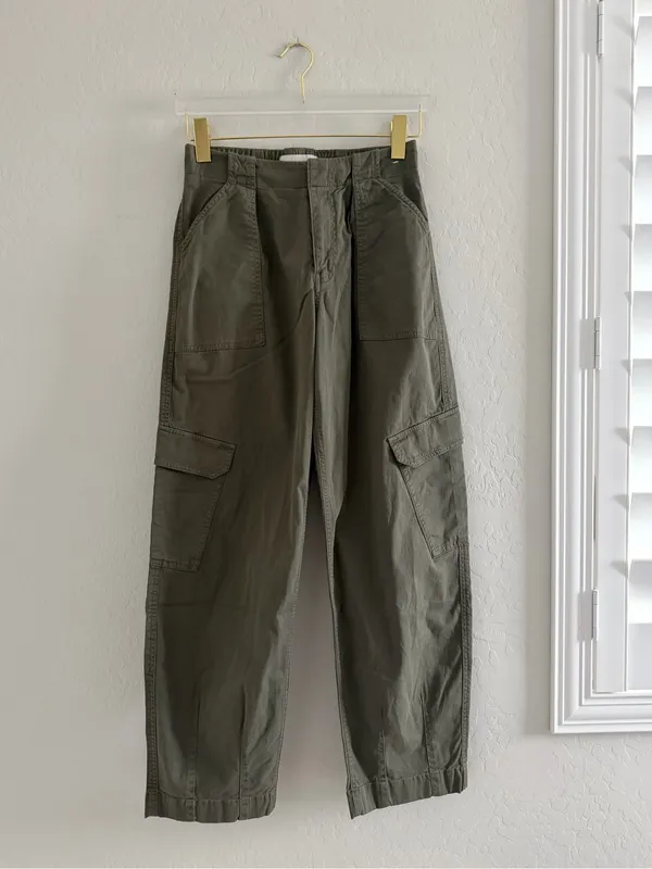 Abercrombie & Fitch Cargo Pants Barrel Leg Olive Green Elevated Casual Size 25/0 - Image 6