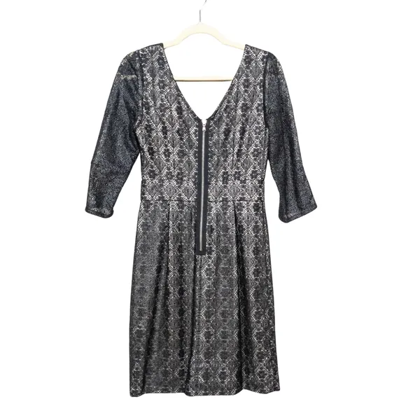 MARC by MARC JACOBS Black Metallic Lace Cocktail Dress V-Neck Lined Women's 4 - Image 3
