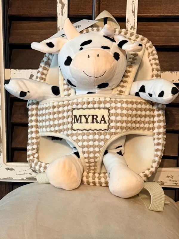 Myra Bag Plush Cow Kids Backpack in Cream and Black - Image 5