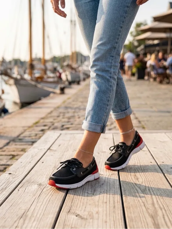 Hunter Women’s Black Mesh Sneakers with Red Accents - Image 6