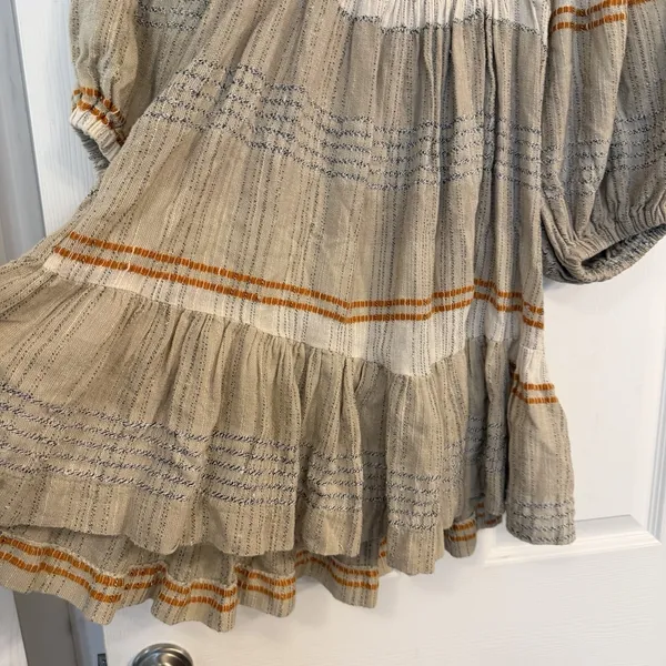 Free People Mini Dress Cozy Striped Puff‎ Sleeve Boho Fairy Sz S Open Tie Back - Image 6