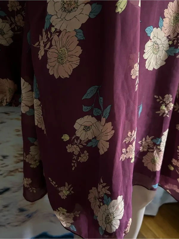 Bailey Blue Women’s Floral High-Neck A-Line Dress Burgundy & Pink Floral LG - Image 6