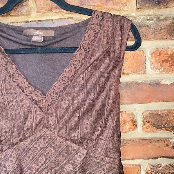 Galeno Brown Lace Vintage Y2k Sleeveless Tiered Layered Top Women's Size XL - Image 2