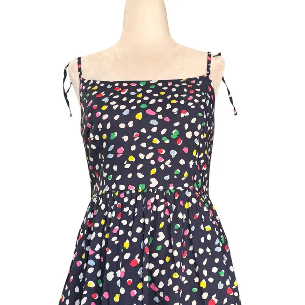 J.Crew Colorful Dot‎ Print Cotton Midi Sundress Size 2 Navy Blue Tie Strap Dress - Image 2