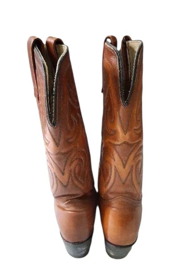 Womens Texas Brand Brown Leather Western Distressed Cowboy Boots 5.5 Made In USA - Image 9
