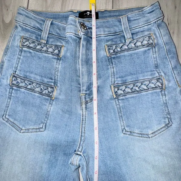 NWOT 7 For All Mankind Braided Denim‎ Flare Jeans Wide Leg Women's Size 26 Light - Image 7