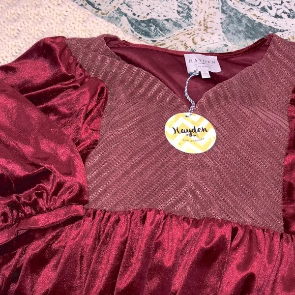 Hayden size medium cranberry new with tags crushed velvety holiday dress - Image 8