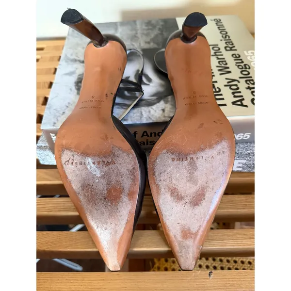 Vintage Valentine Made in Italy Leather Slingback Pointed Toe Heels Size 8 Y2K - Image 5