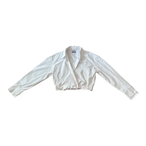 Future Collective Kahlana Barfield Brown White Cropped Button Up Shirt Size L - Image 2