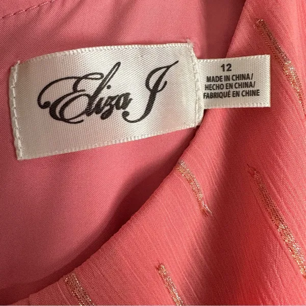 Eliza J Metallic Ruffle Fill Coupe High Low Maxi Gown Pink Rose Size 12 Romantic - Image 3