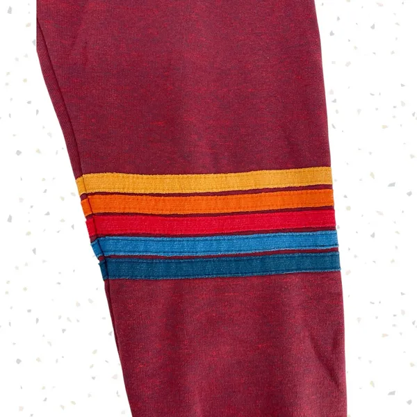 Aviator Nation Jogger Sweatpants Brick Red Maroon 5 Stripe Retro Sweats Size XS - Image 3