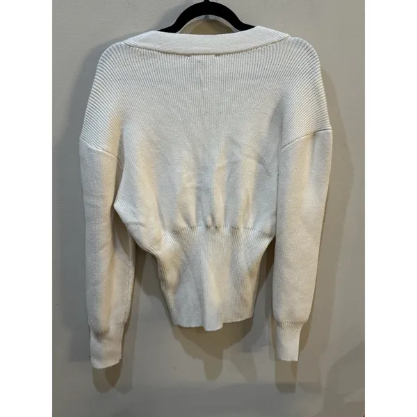 Fore Balloon Sleeve Cardigan Sweater Ivory Size Small Gold Button Ribbed - Image 5