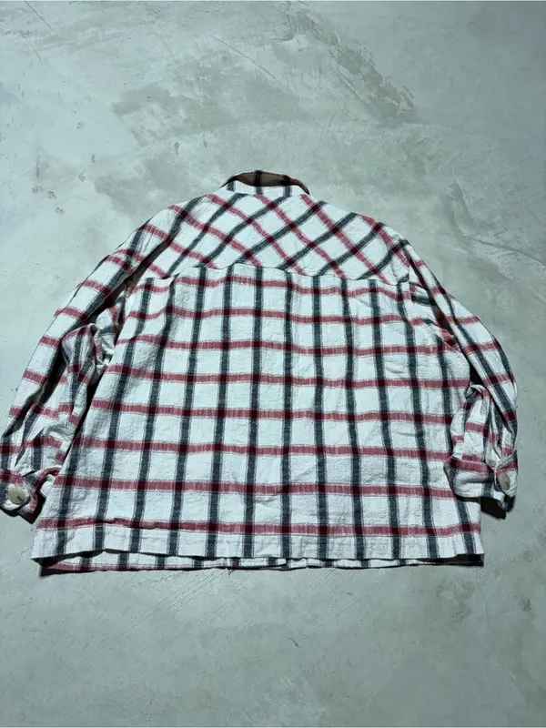ZARA Plaid Button-Up Shirt Jacket - Cream, Red & Black Italian fabric XL - Image 12