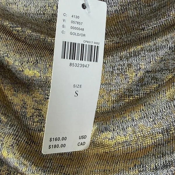 Anthropologie Gold Metallic Maxi Dress Sleeveless Ruched‎ Slit Cowl Neck S NEW - Image 3