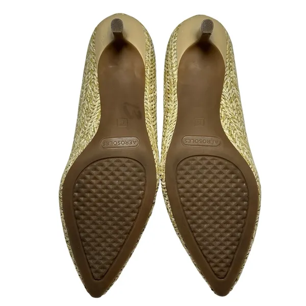 Aerosoles Women's Raffia Woven Kitten Heel Pumps Pointed Toe Natural Beige 8M‎ - Image 8