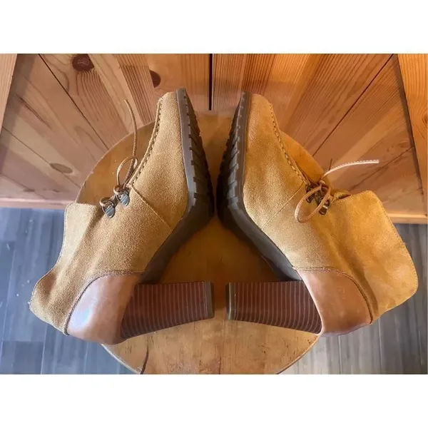 Ruff Hewn Willow Women Size 9.5 M Booties Brown/Tan Sherpa cuff 3.5" Stacked He - Image 6