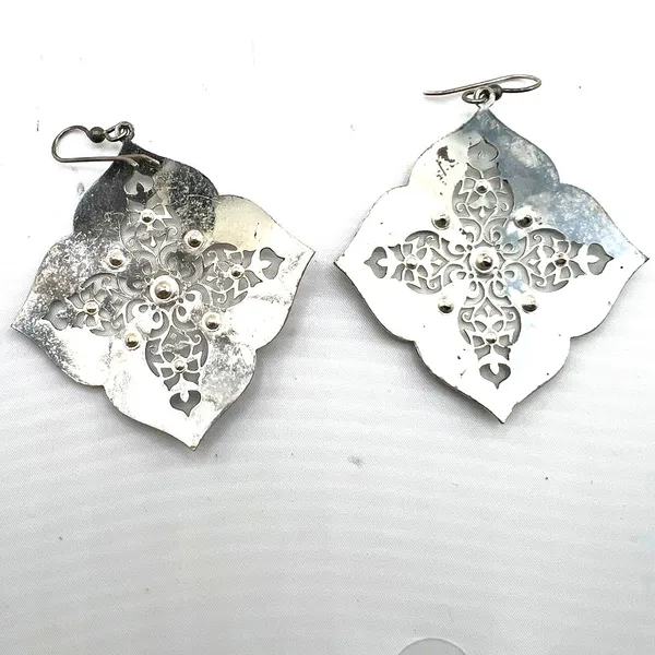Brighton Theodora Statement Earrings Silver laser cut Dangle  Filigree Drop - Image 4