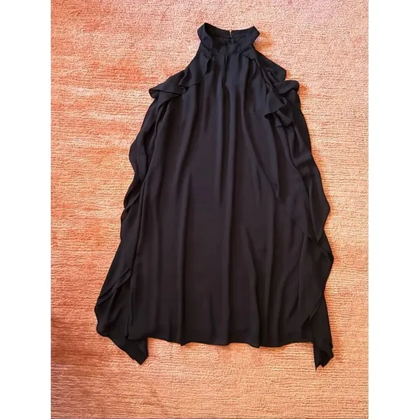 Nine West Ruffle Dress Size 6 Black High Neck Sleeveless Elegant - Image 2