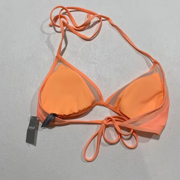 Aerie Medium Orange Triangle Bikini Top Mesh Trim NWT Swim Y2K - Image 3