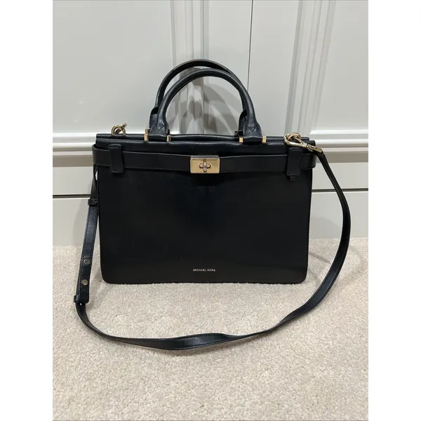 Michael Kors Tatiana Convertible Satchel Crossbody‎ Handbag Black Leather - Image 2