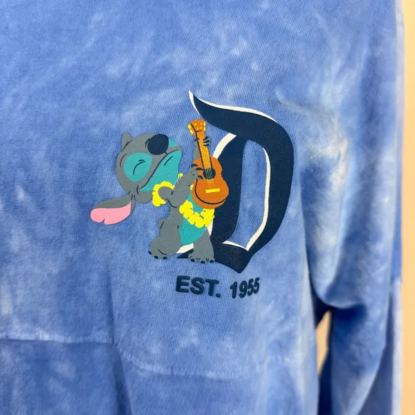 Disney Disneyland Spirit Jersey Blue Tie‎ Dye Stitch Aloha Long Sleeve Top M - Image 3