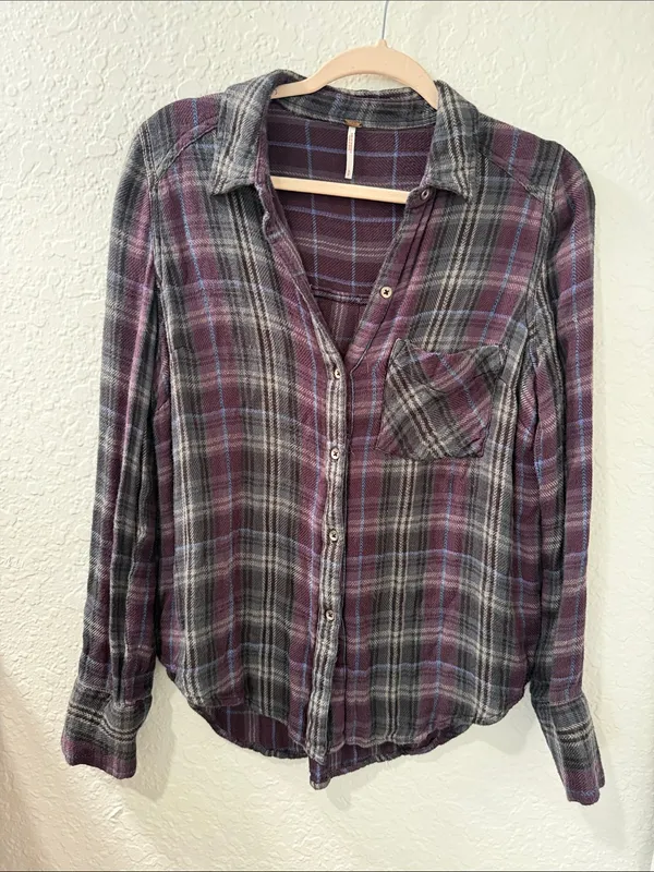 Free People Joplin Plaid Button Down Shirt Size Small - Image 2