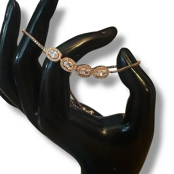 Rose gold cubic zirconia adjustable slide bracelet - Image 3