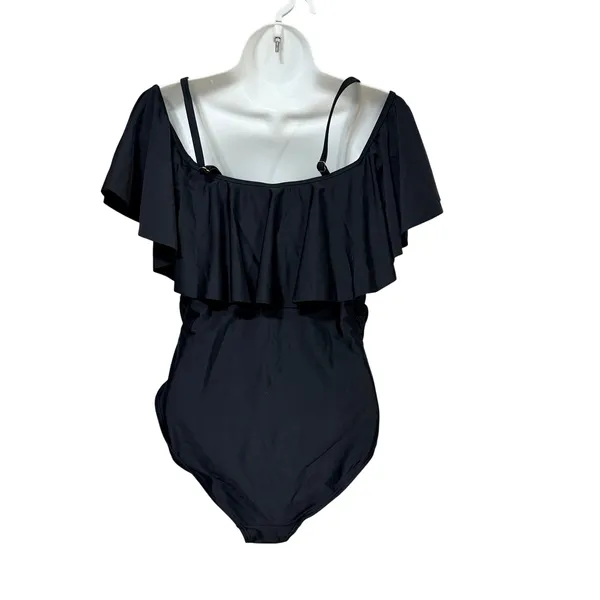 PinkBlush Maternity Ruffle Off Shoulder One Piece Swimsuit Black Medium EBM1000 - Image 4