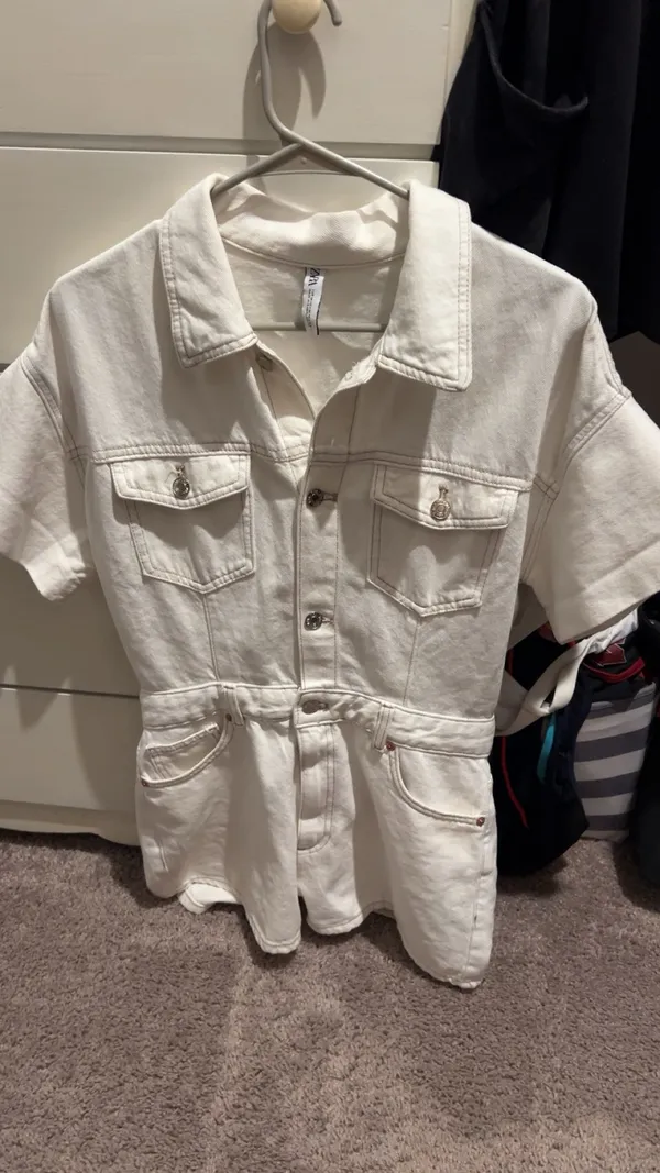 ZARA White Denim Romper Shorts - Image 2