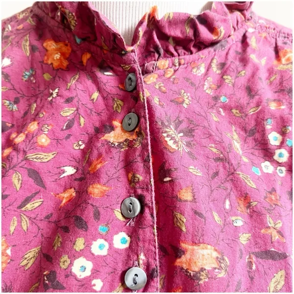 Sundance Women’s Floral Button Front Blouse Prairie Style High Collar Berry Med - Image 9