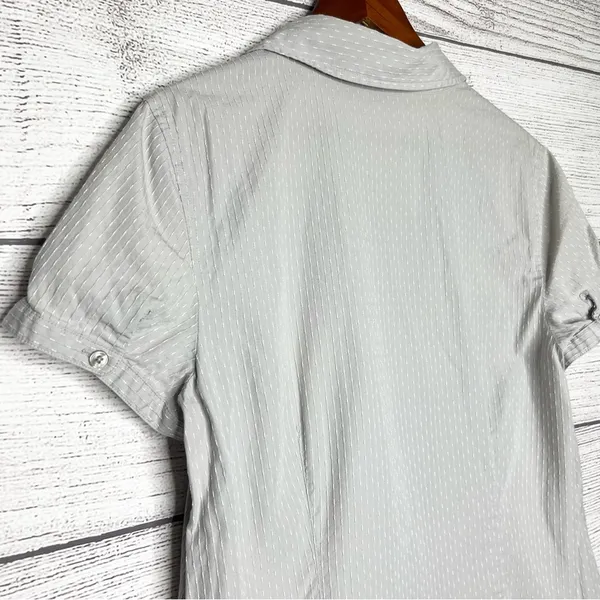 Ann Taylor Gray & White Cotton Seersucker Button-Up Career Blouse Top Size 14 - Image 5