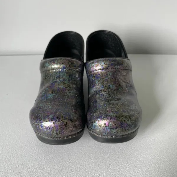 Dansko Slip-On Clogs Shiny Purple Blue Pattern Medical Nurse Women's Size 40 - Image 3