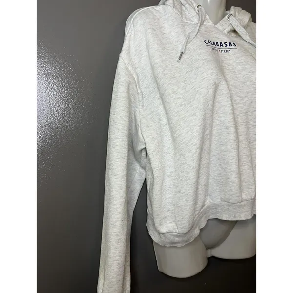 H&M Divided Calabasas Los Angeles Cropped Hoodie Sweatshirt Medium Gray Fleece - Image 3