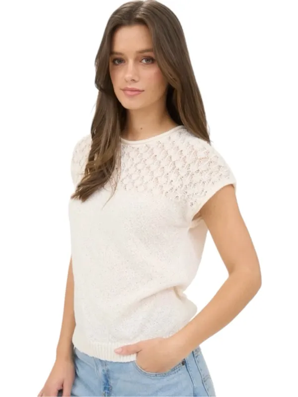 Blu Pepper Eyelet Yolk Short Sleeve Sweater Size Medium - Image 4