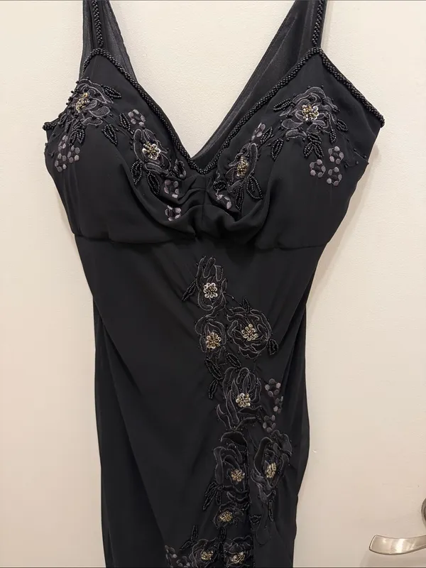 Vintage 90s R&M Richards Black Fairycore Dress Floral Beaded Embroidered - Image 2
