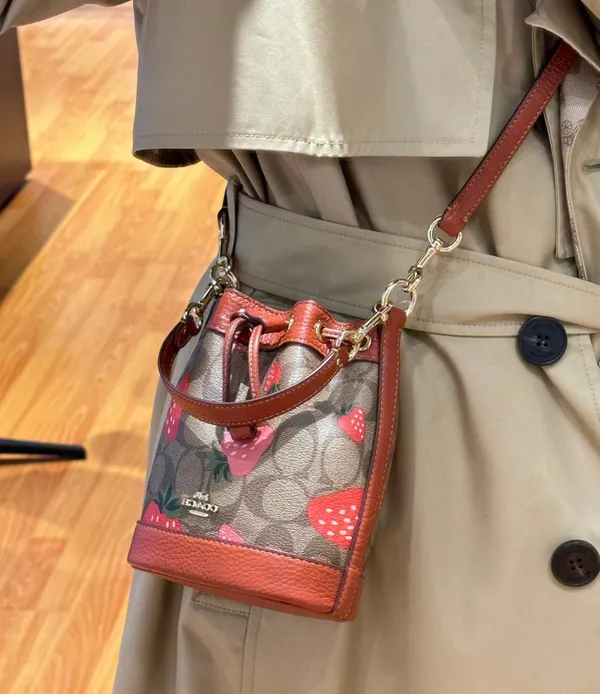 Coach Mini Dempsey Bucket Bag In Signature Canvas With Wild Strawberry CH164 - Image 4