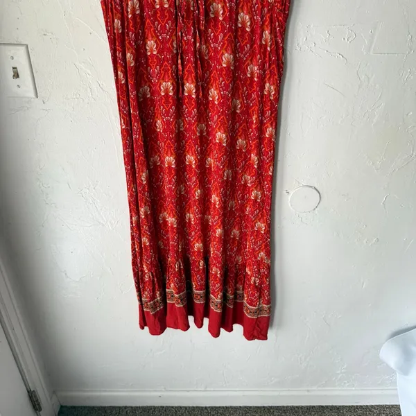 Floral Blooming Red‎ Boho Maxi Dress XXL Empire Waist Button V-Neck Cottagecore - Image 4
