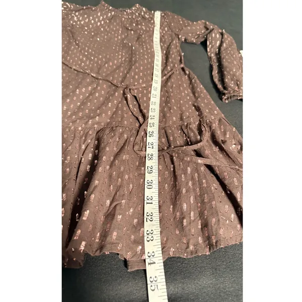 Gap Womens Brown Metallic Clip Dot Smocked High Neck Tiered Mini Dress Small NEW - Image 10