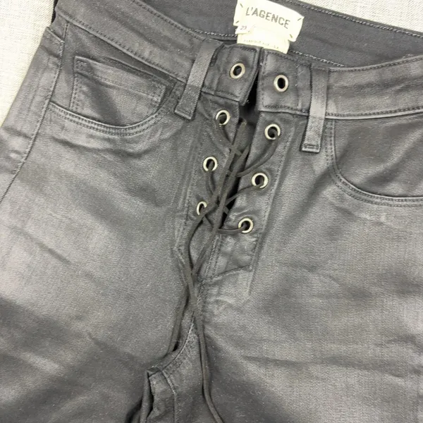 L'AGENCE Jeans Womens 23 Black Faux Leather Mid Rise Skinny Lace Up Stretch - Image 4