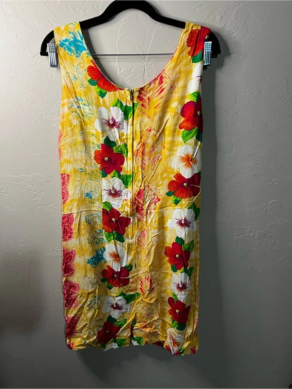 Jams World Vintage Rayon Yellow Hibiscus Tropical Floral Mini Dress - Image 10