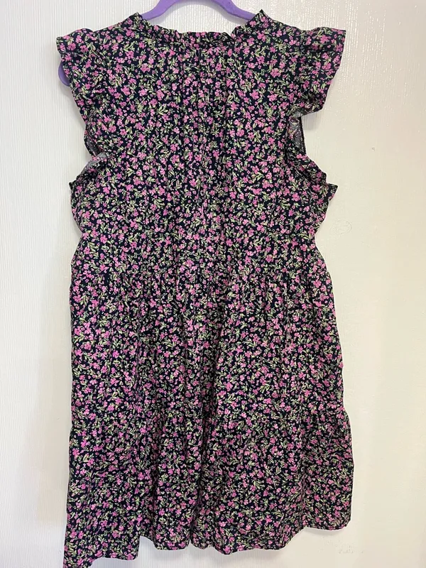 Time and Tru Black Floral Tiered Midi Dress with Pink and Green Print - Image 6