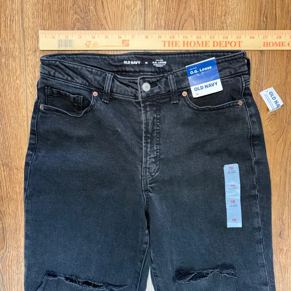 NEW Old Navy OG Loose High Rise Black‎ Raw Hem Straight Leg Jeans Womens 10 - Image 2